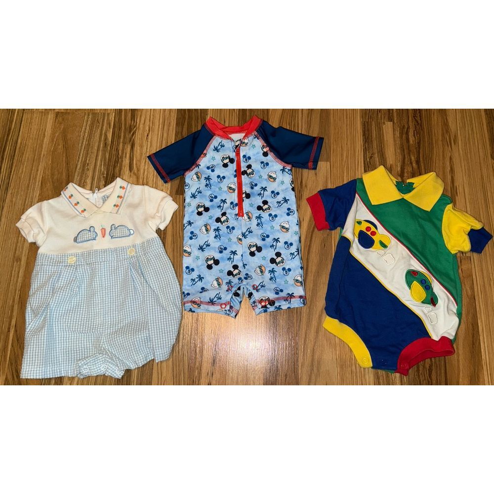 Disney Baby Boys 3/6 Months Romper Swimsuit Easter Bunny Planes Color Block Lot